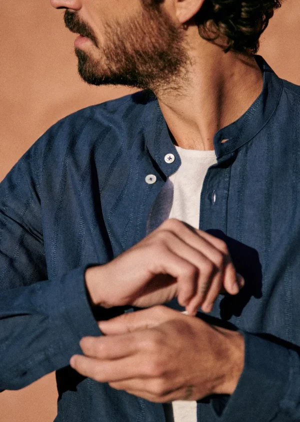 Sezane Hemd Benny Baumwolle Leinen< Hemden mit Mao-Kragen | Gestreifte hemden