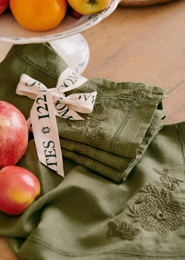 Sezane Set Aus 4 Handtüchern - Gestickte Blumen< Geschirr | Textilien