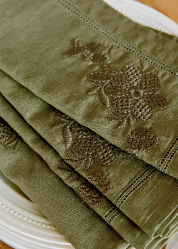 Sezane Set Aus 4 Handtüchern - Gestickte Blumen< Geschirr | Textilien
