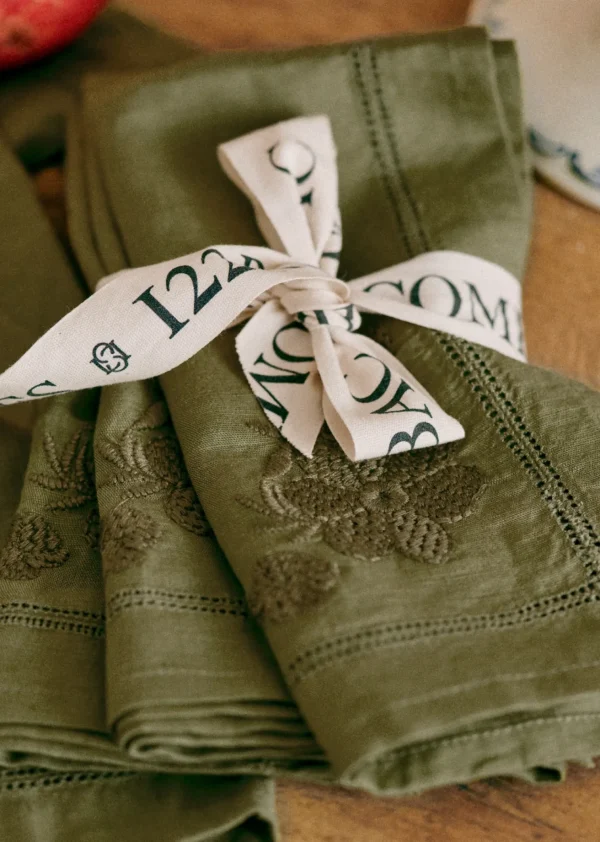 Sezane Set Aus 4 Handtüchern - Gestickte Blumen< Geschirr | Textilien