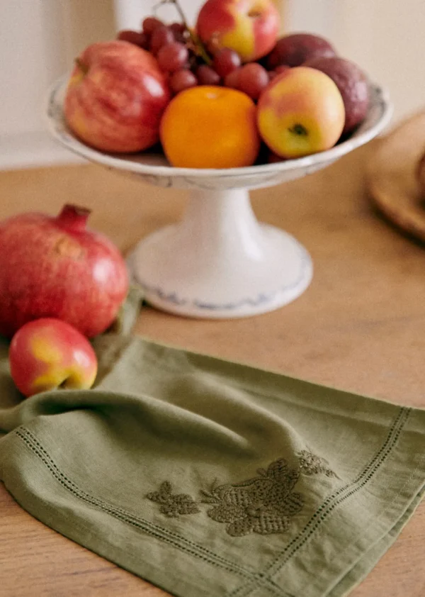 Sezane Set Aus 4 Handtüchern - Gestickte Blumen< Geschirr | Textilien